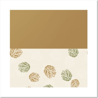 Gold Horizontal Split Colorful Pinecone Pattern on Cream Off-White Posters and Art